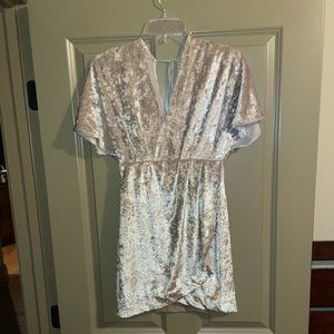 pink velvet v neck dress